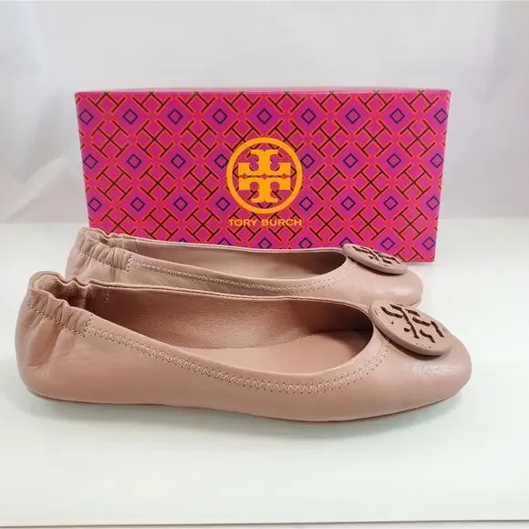 NWT$228 Tory Burch Minnie Travel Meadowsweet TT Logo Leather Ballet Flats 5.5 - Picture 7 of 16